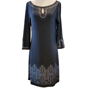 Whbm 3/4 Sleeve Studded Black Glitzy Chemise Dress Small Semi-formal